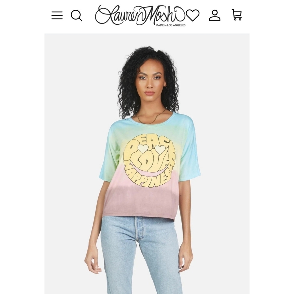 LAUREN MOSHI // barbie text happy face peace love happiness relaxed off shoulder